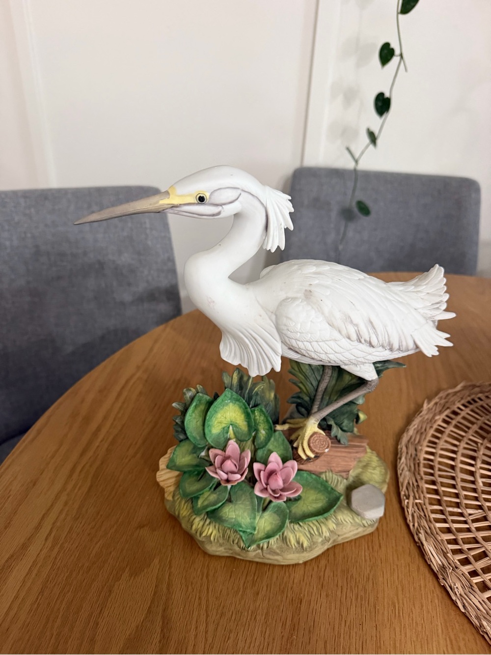 J Bryan Ceramic White Crane Bird Figurine Sculpture Circa 1983 Taiwan